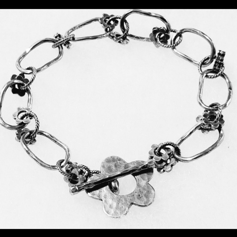 Rare Silpada Sterling Silver Flower Links Bracelet - Picture 6 of 10